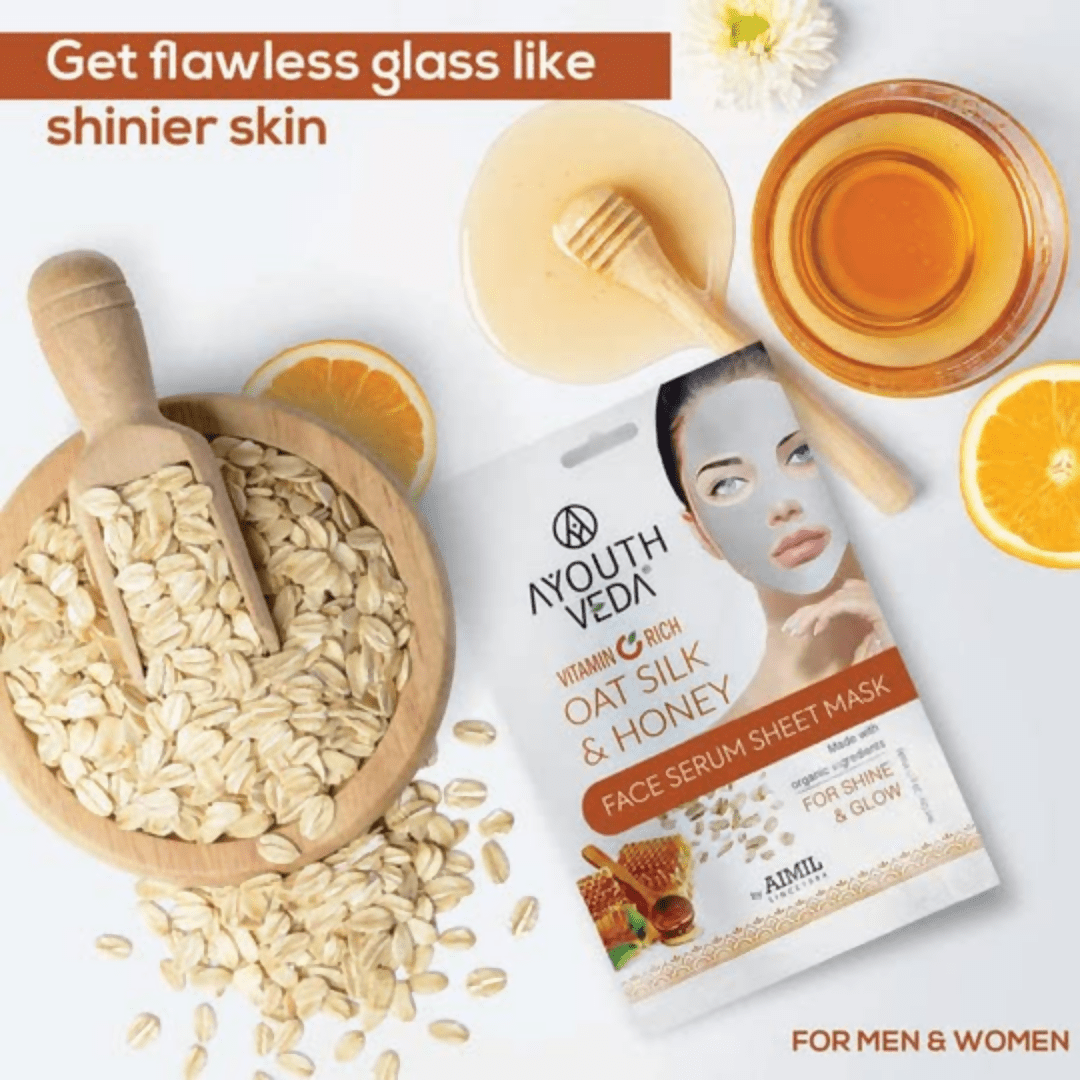 Ayouthveda Vitamin C Rich Oats Silk & Honey Face Serum Sheet Mask - Swadesiicart