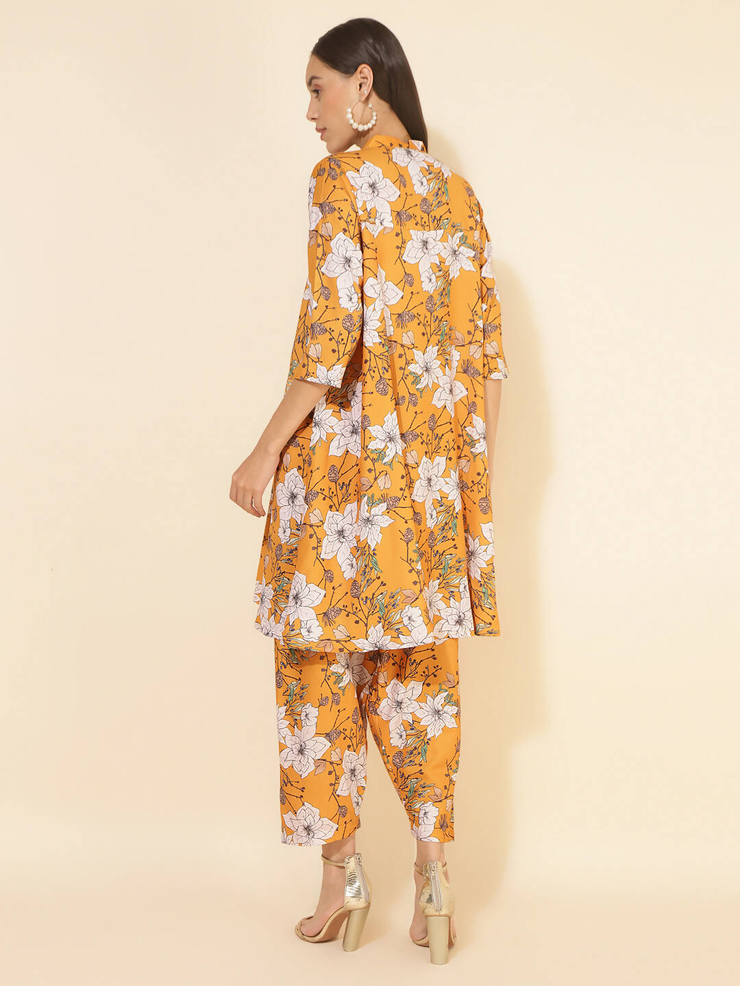 Janasya Women's Mustard Moss Digital Floral Printed Casual A-line Co-ords - Swadesiicart