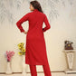 Jyoti Fashion Women's Red Rinkal Cotton Plain with Side Pocket Kurtis & Sets | Swadesiicart