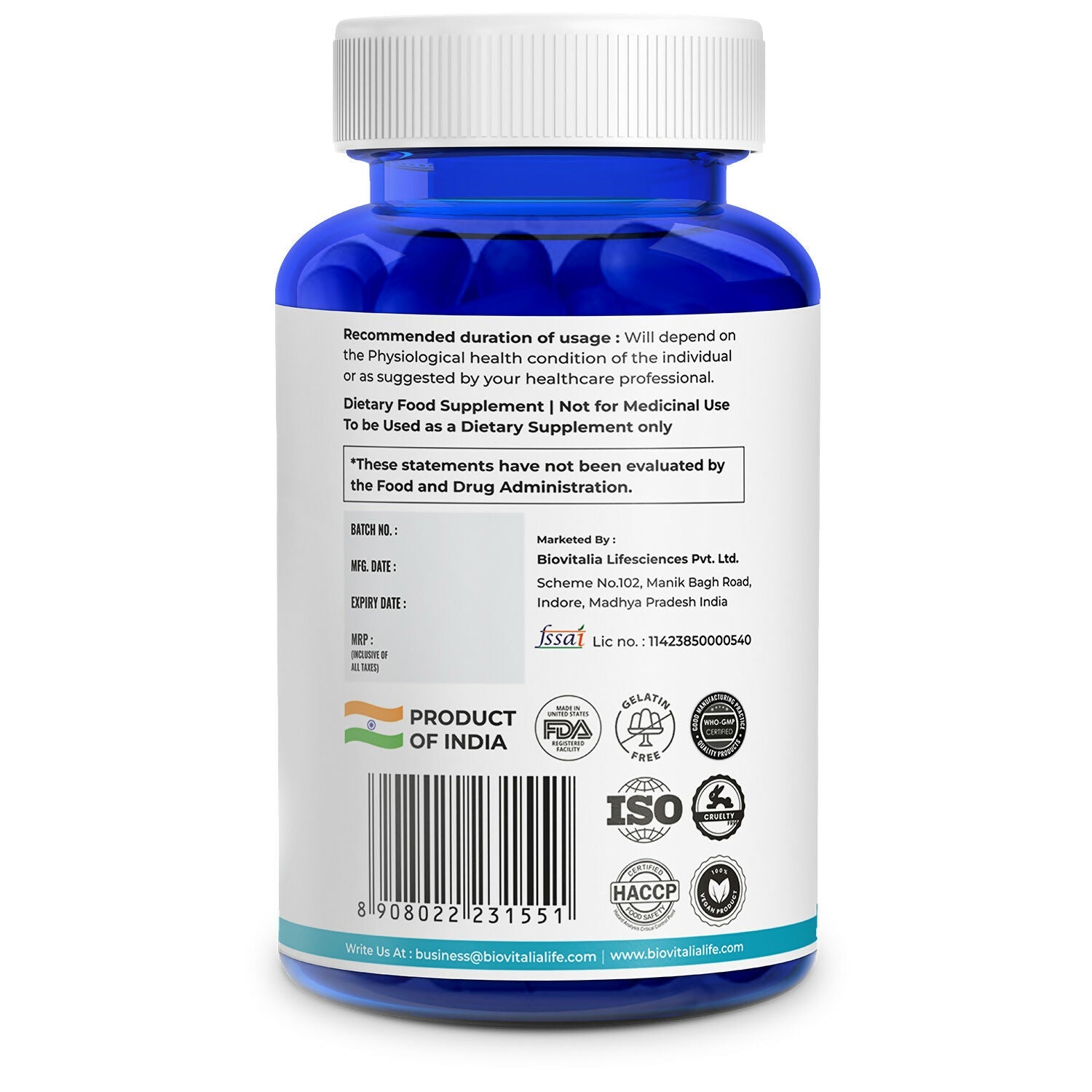 Biovitalia Organics Nitric Oxide Capsule L-Arginine | Swadesiicart