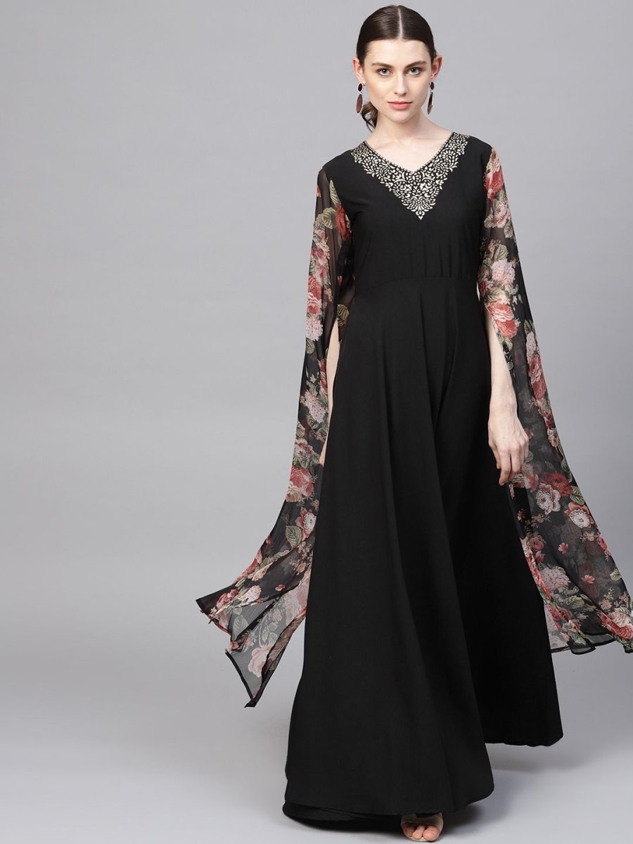 Ahalyaa Women's Black Crepe Dress | Swadesiicart