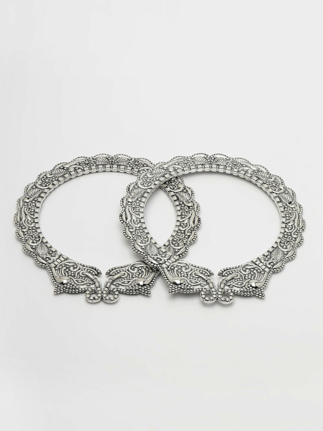 NVR Women's Set of 2 Silver-Toned German Silve Oxidised Elephant Design Handcrafted Bangles - Swadesiicart