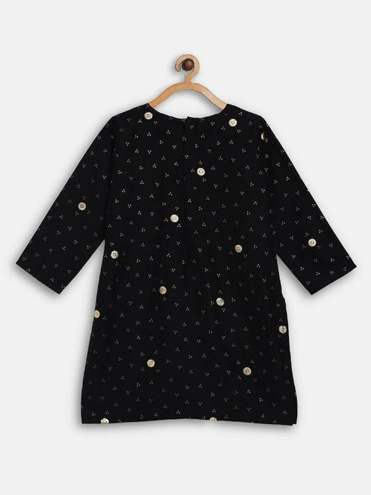 Ahalyaa Black Crepe Kids Kurta Pants With Dupatta For Girls | Swadesiicart