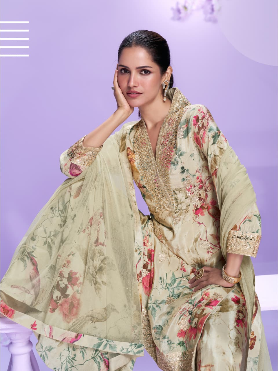 Aarshi Fashions Pale Yellow Floral Print Full Stitched Palazzo Suits