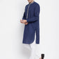 Even Apparels Blue Pure Cotton Men's Kurta With Contrast Collar And Placket | Swadesiicart