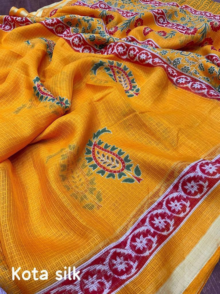 Mustard Silk Blend Geometric Saree with Unstitched Blouse - Hiral Fashion | Swadesiicart