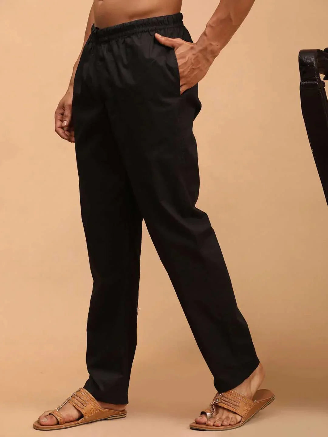 Fabmade Men's Z-Black Cotton Linen Pyjama | Swadesiicart