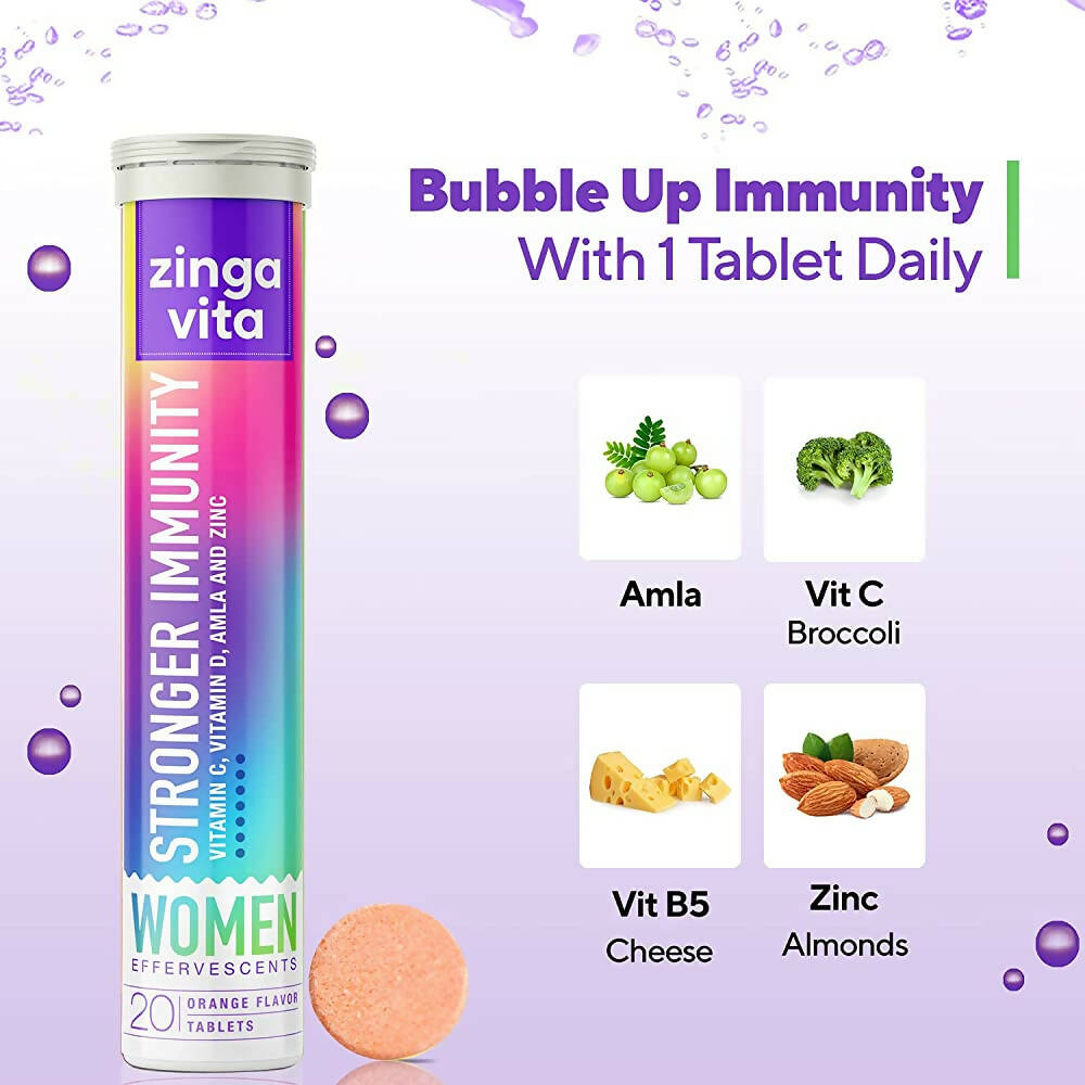 Zingavita Stronger Immunity Effervescent Tablets for Women (Orange Flavor) Sugar Free | Swadesiicart