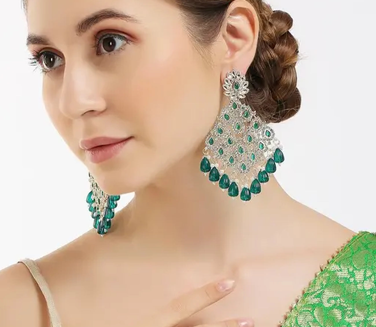 Jewel City Luxurious Emerald Chandelier Earrings - Traditional Indian Statement Jewelry for Wedding & Festival Elegance | Swadesiicart