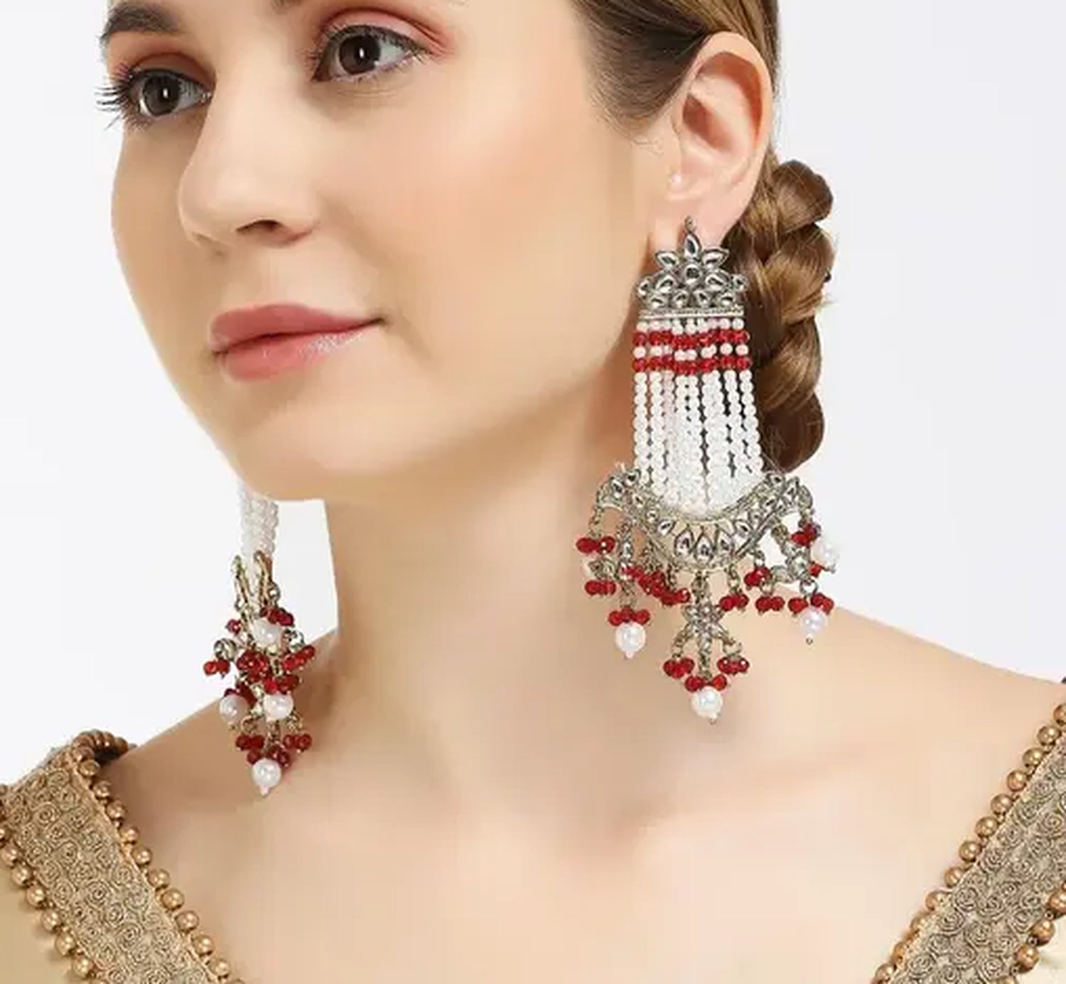 Jewel City Victorian Pearl Tassel Earrings - Vintage-Inspired Silver Chandelier Earrings for Wedding & Festive Wear | Swadesiicart