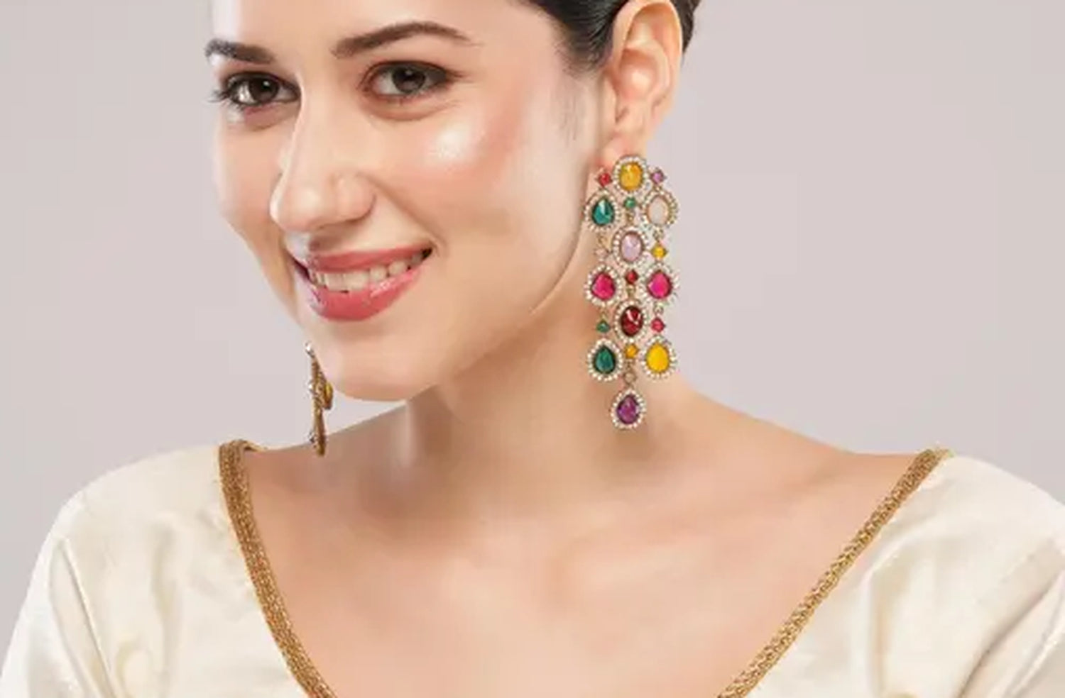 Jewel City Luxurious Multicolor Cascade Earrings - Crystal-Embellished Statement Earrings for Wedding & Festival Glamour | Swadesiicart