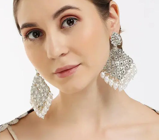 Jewel City Luxurious White Chandelier Earrings - Traditional Indian Statement Jewelry for Wedding & Festival Elegance | Swadesiicart
