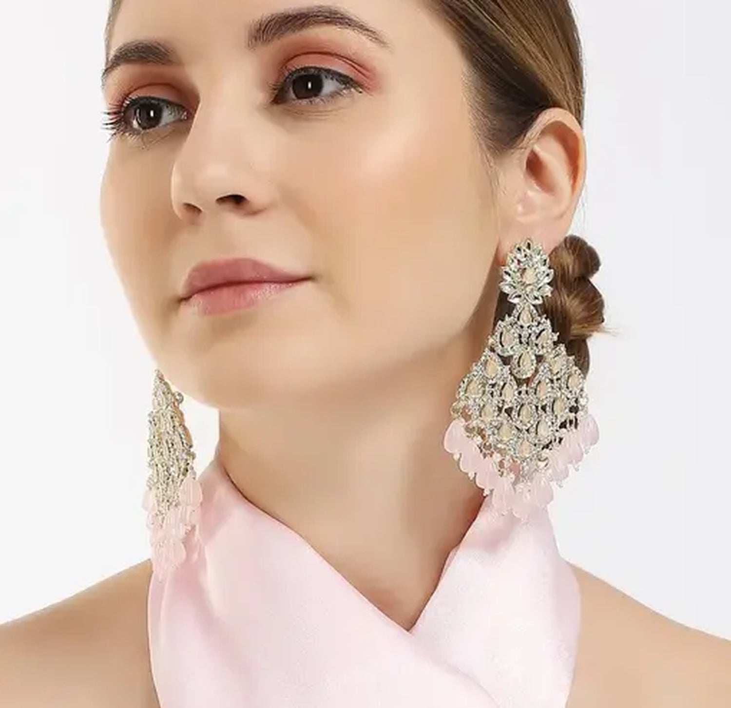Jewel City Luxurious Pink Chandelier Earrings - Traditional Indian Statement Jewelry for Wedding & Festival Elegance | Swadesiicart