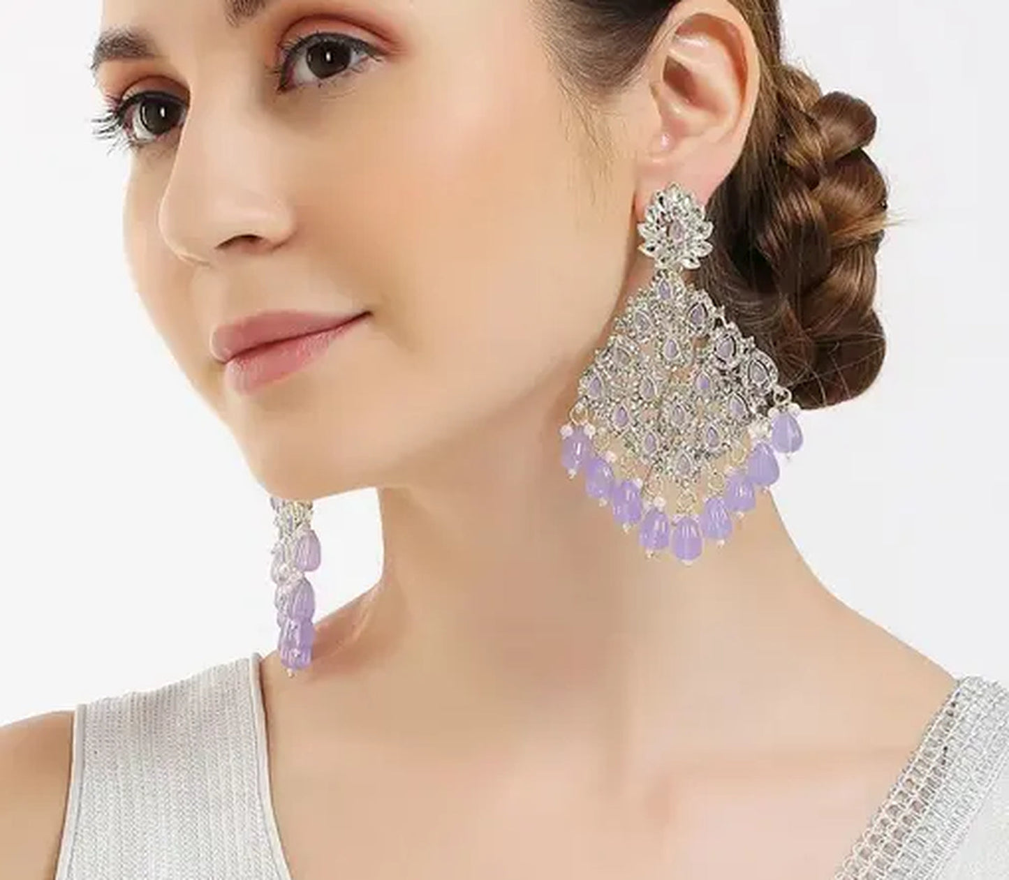 Jewel City Luxurious Purple Chandelier Earrings - Traditional Indian Statement Jewelry for Wedding & Festival Elegance | Swadesiicart