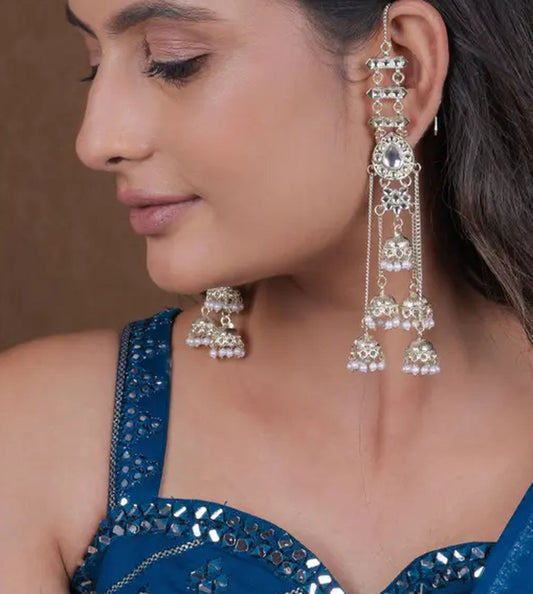 Jewel City Silver Kashmiri Jhumka Earrings - Traditional Pearl Drop Chandelier Earrings for Wedding & Festival Wear | Swadesiicart