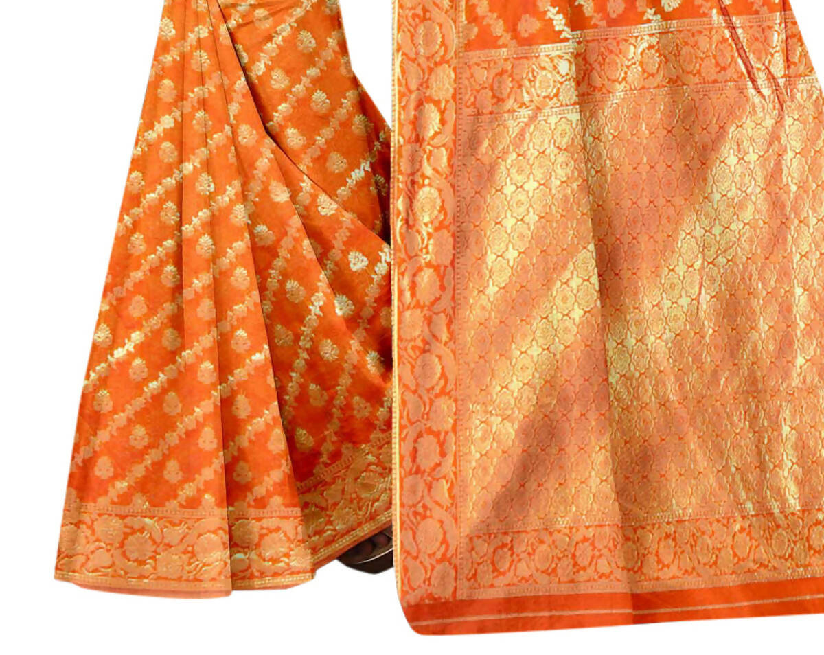 Vamika Orange Weaving Banarasi Jacquard Saree | Swadesiicart