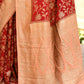 Joban Fashion Red Crepe Chiffon Pure Handloom Banarasi Silk Saree | Swadesiicart