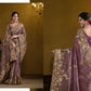 Purple Pure Banarasi Crush Pure Khatli work Designer Saree With Blouse. - Rajasvi | Swadesiicart