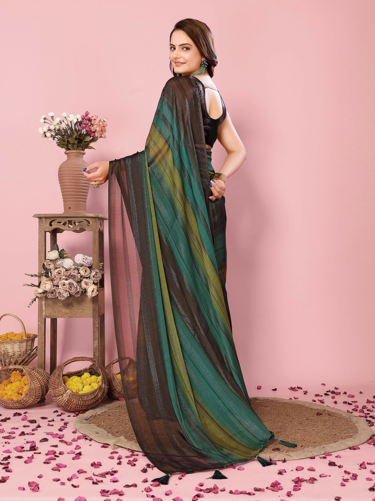 Attractive These Party Wear Ready To Wear Saree - Green | Swadesiicart