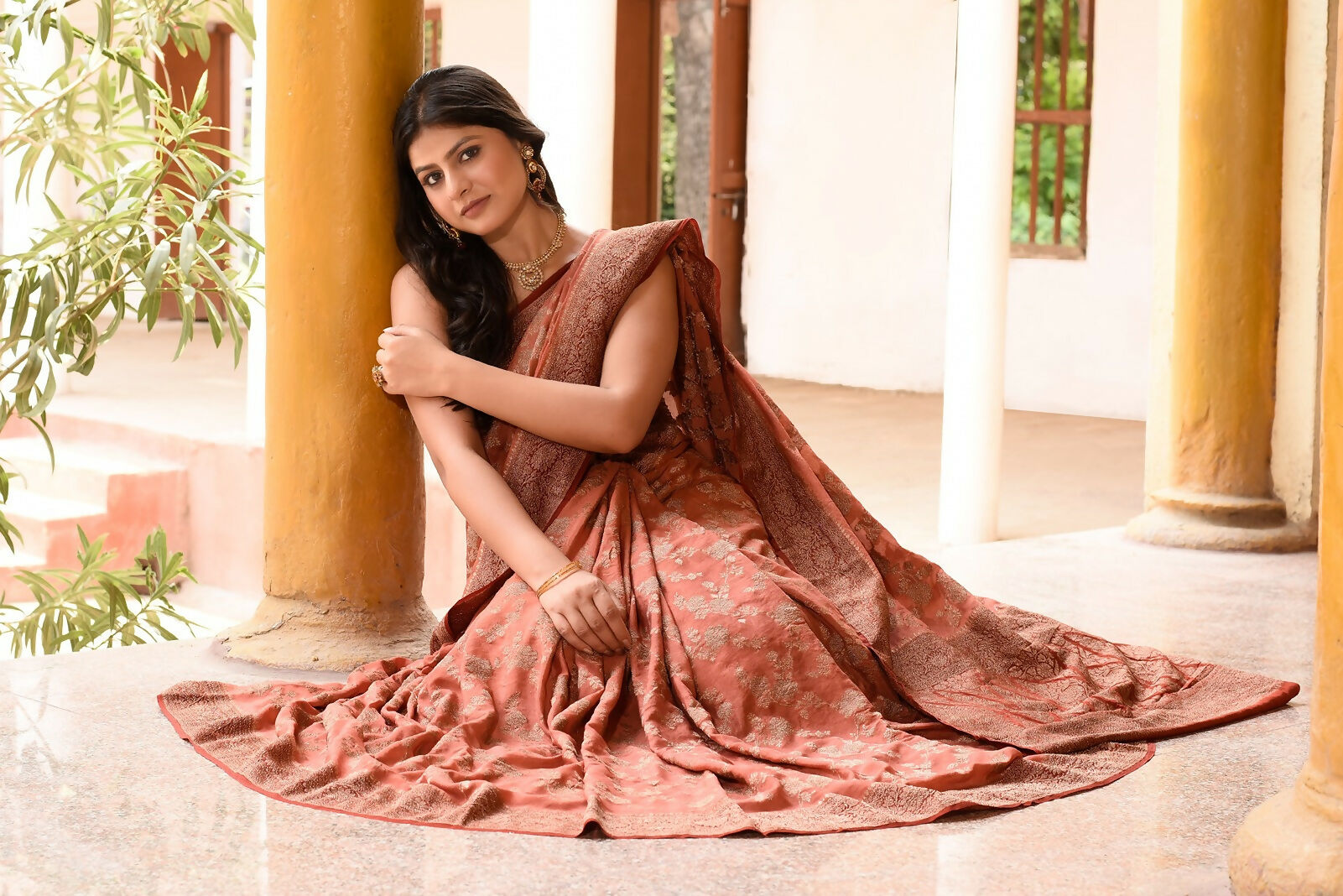 Joban Fashion Amber Crepe Chiffon Pure Handloom Banarasi Silk Saree | Swadesiicart