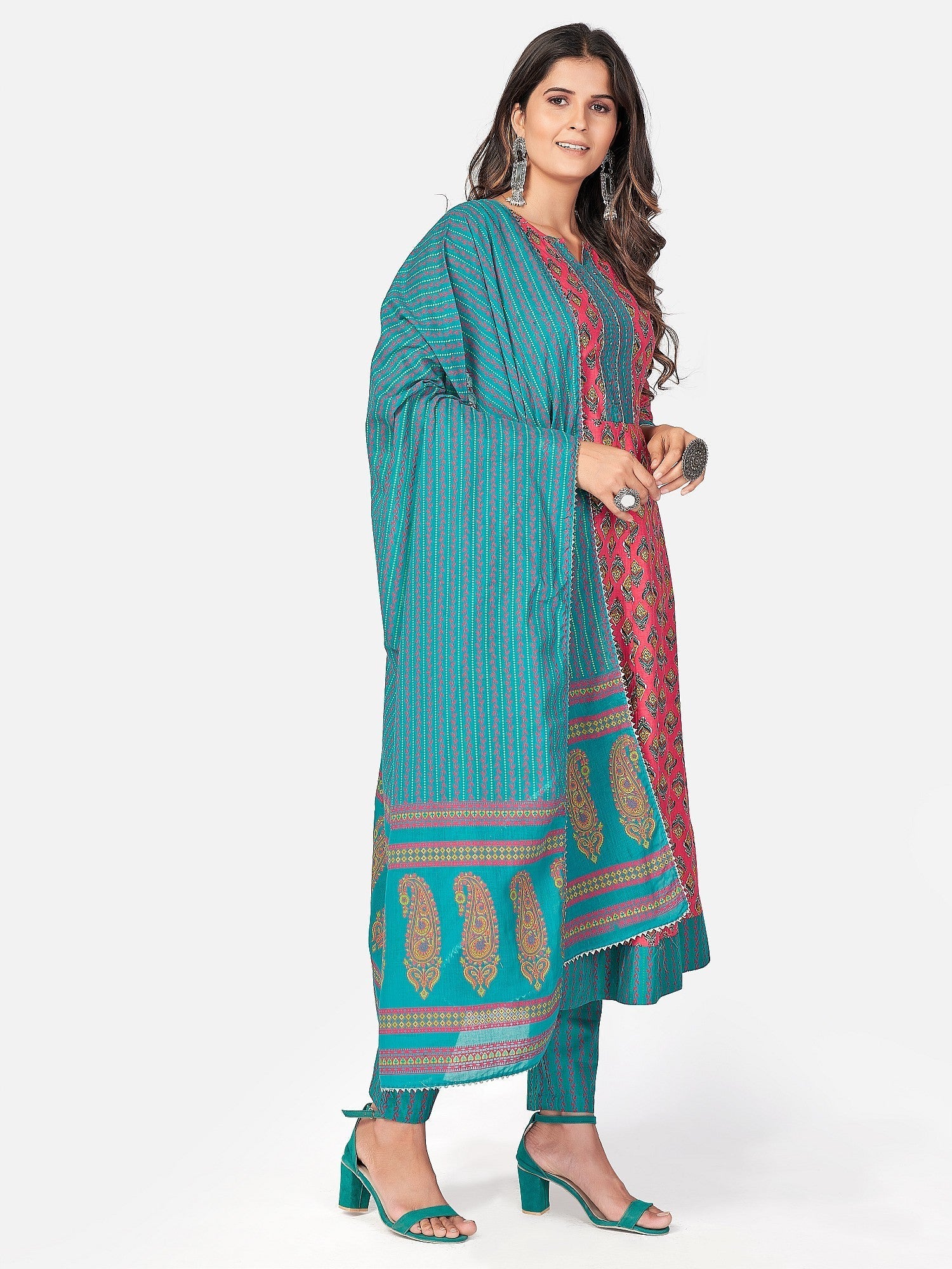NOZ2TOZ Women Dark Pink Cotton Kurta With Pant & Dupatta (3pcs Set) - Swadesiicart