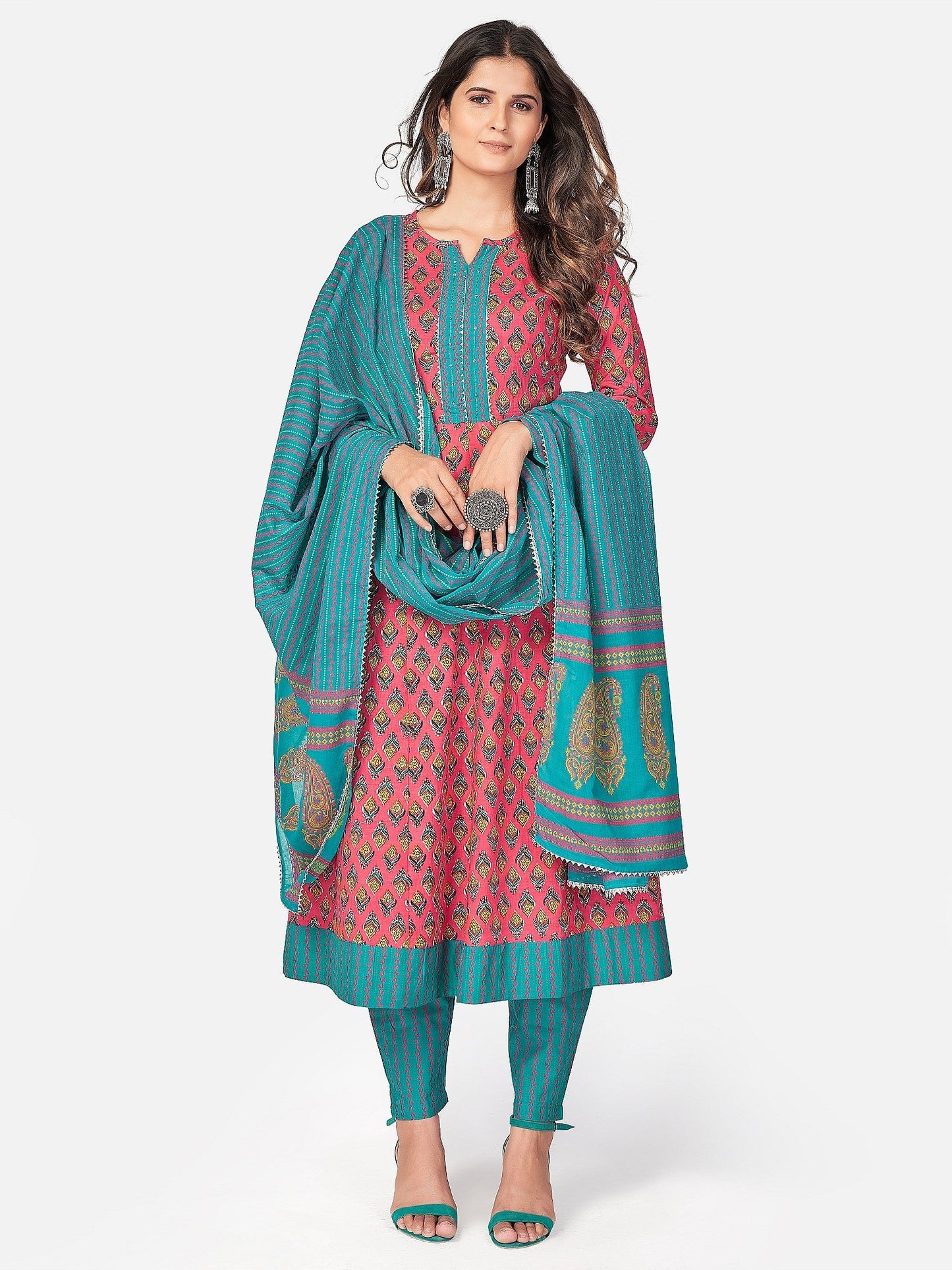 NOZ2TOZ Women Dark Pink Cotton Kurta With Pant & Dupatta (3pcs Set) - Noz2Toz
