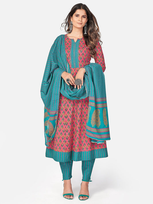 NOZ2TOZ Women Dark Pink Cotton Kurta With Pant & Dupatta (3pcs Set) - Noz2Toz
