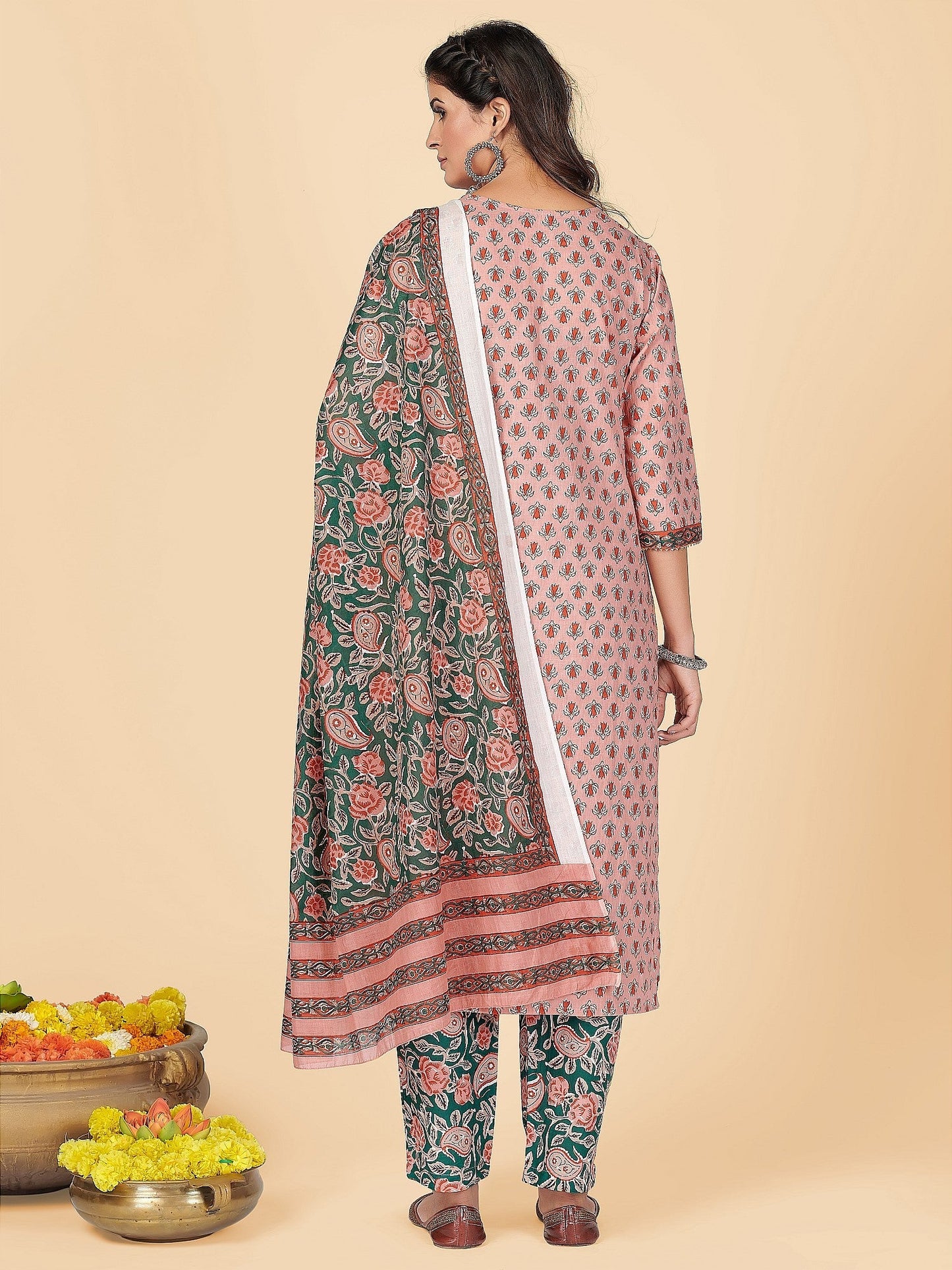 NOZ2TOZ Women's Peach Kurta & Pant With Dupatta Set- (3pcs set) - Swadesiicart