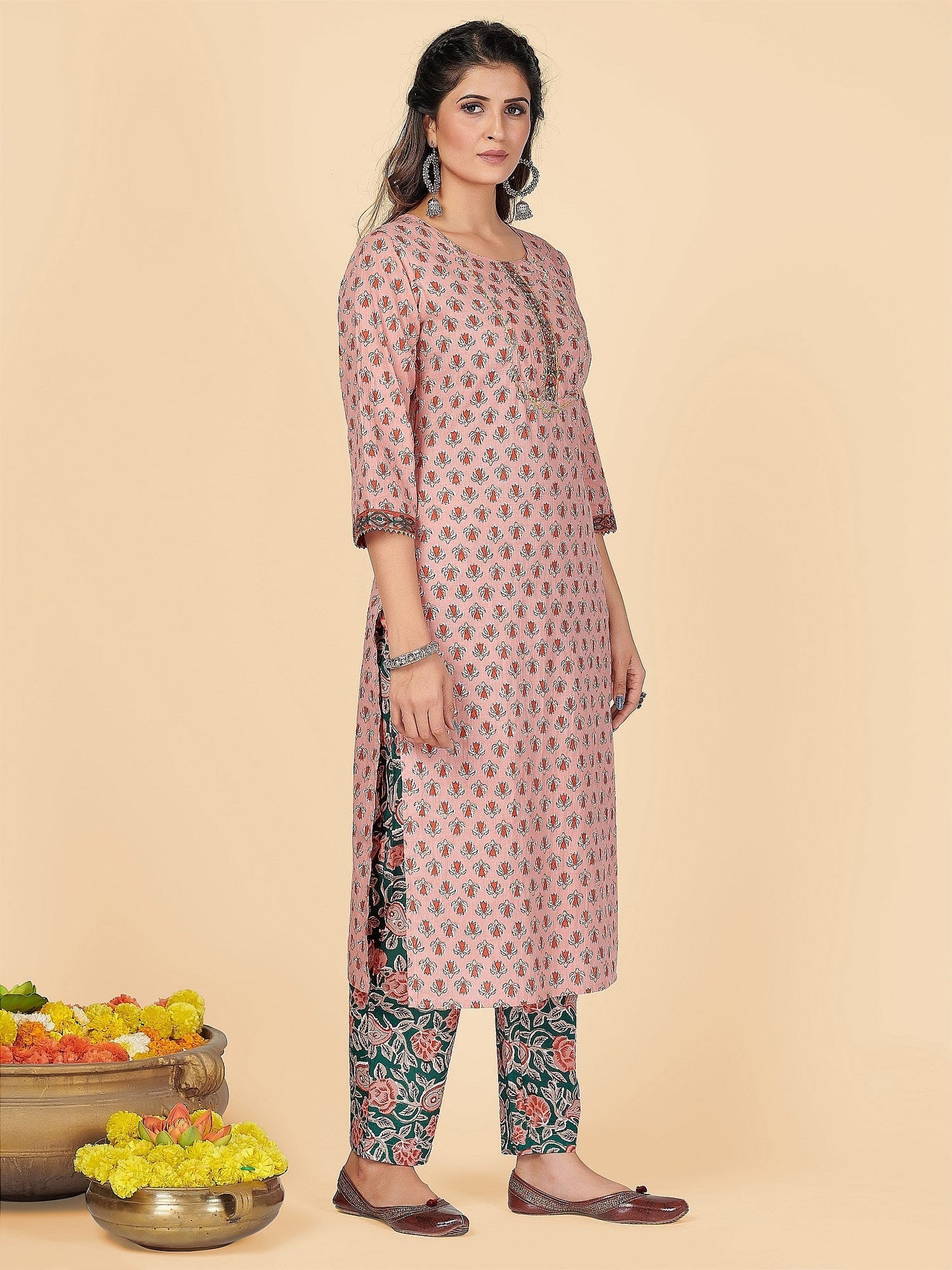 NOZ2TOZ Women's Peach Kurta & Pant With Dupatta Set- (3pcs set) - Swadesiicart