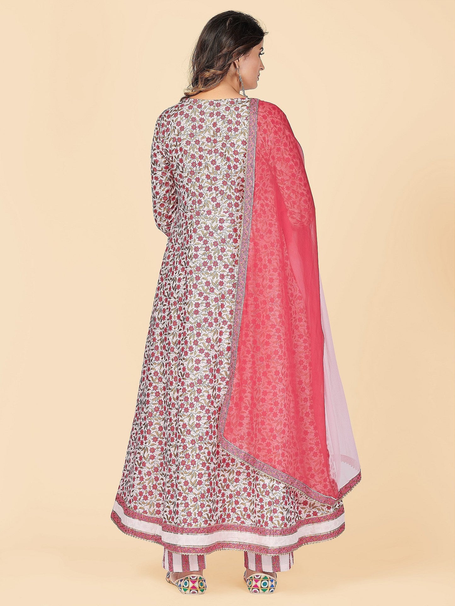 NOZ2TOZ Women's Pink Anarkali Kurta & Pant With Dupatta Set- (3pcs set) - Swadesiicart