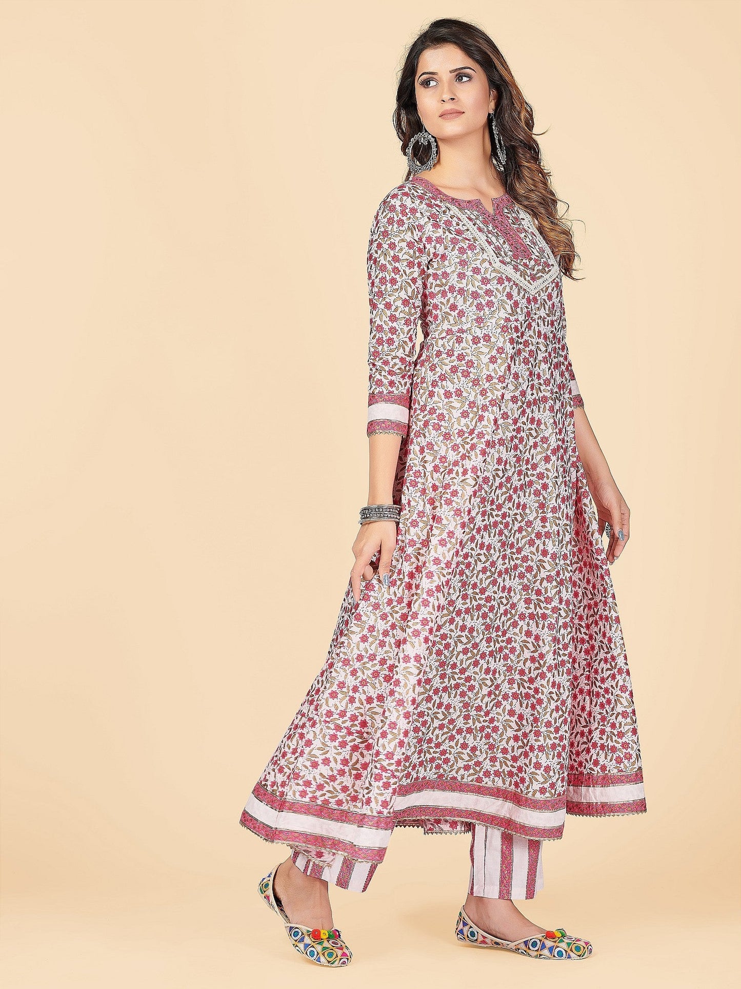 NOZ2TOZ Women's Pink Anarkali Kurta & Pant With Dupatta Set- (3pcs set) - Swadesiicart
