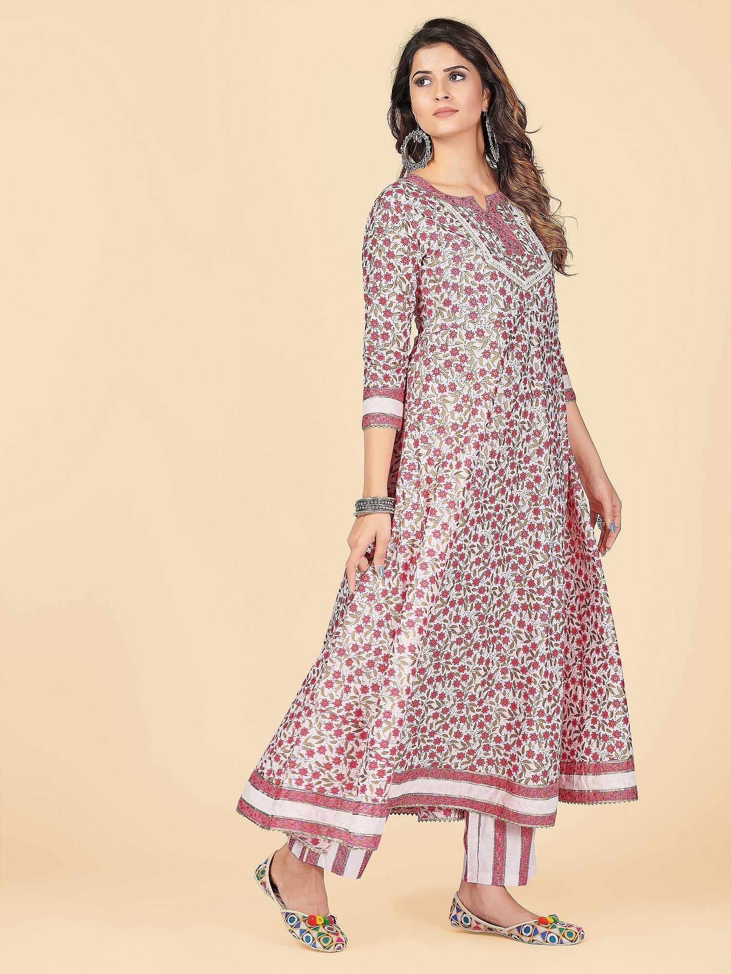 NOZ2TOZ Women's Pink Anarkali Kurta & Pant With Dupatta Set- (3pcs set) - Swadesiicart