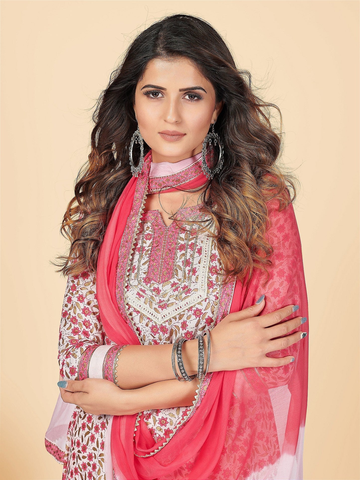 NOZ2TOZ Women's Pink Anarkali Kurta & Pant With Dupatta Set- (3pcs set) - Swadesiicart