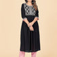 NOZ2TOZ Women's Embroidered & Mirror Work A-Line With Side Slit Rayon Black Stitched Kurta With Pant - Noz2Toz