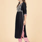 NOZ2TOZ Women's Embroidered & Mirror Work A-Line With Side Slit Rayon Black Stitched Kurta With Pant - Swadesiicart
