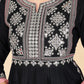 NOZ2TOZ Women's Embroidered & Mirror Work A-Line With Side Slit Rayon Black Stitched Kurta With Pant - Swadesiicart