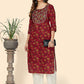 NOZ2TOZ Women's Printed & Embroidered Straight Cotton Red Stitched Kurta - Swadesiicart