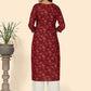 NOZ2TOZ Women's Printed & Embroidered Straight Cotton Red Stitched Kurta - Swadesiicart