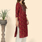 NOZ2TOZ Women's Printed & Embroidered Straight Cotton Red Stitched Kurta - Noz2Toz