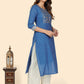 NOZ2TOZ Women's Printed & Embroidered Straight Cotton Blue Stitched Kurta - Swadesiicart