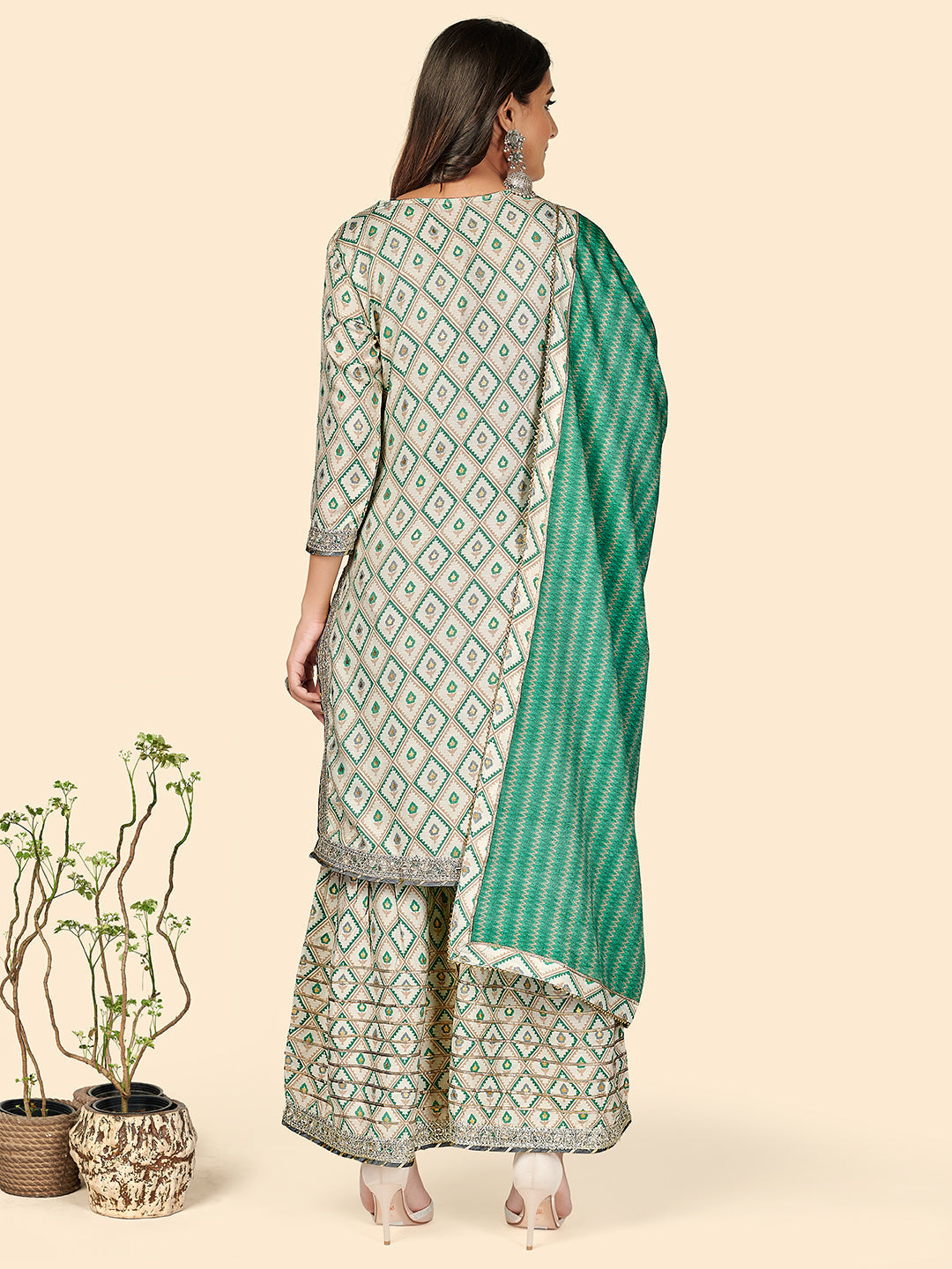NOZ2TOZ Women's Muslin Turquoise Kurta Sharara With Dupatta- (3pcs set) - Swadesiicart