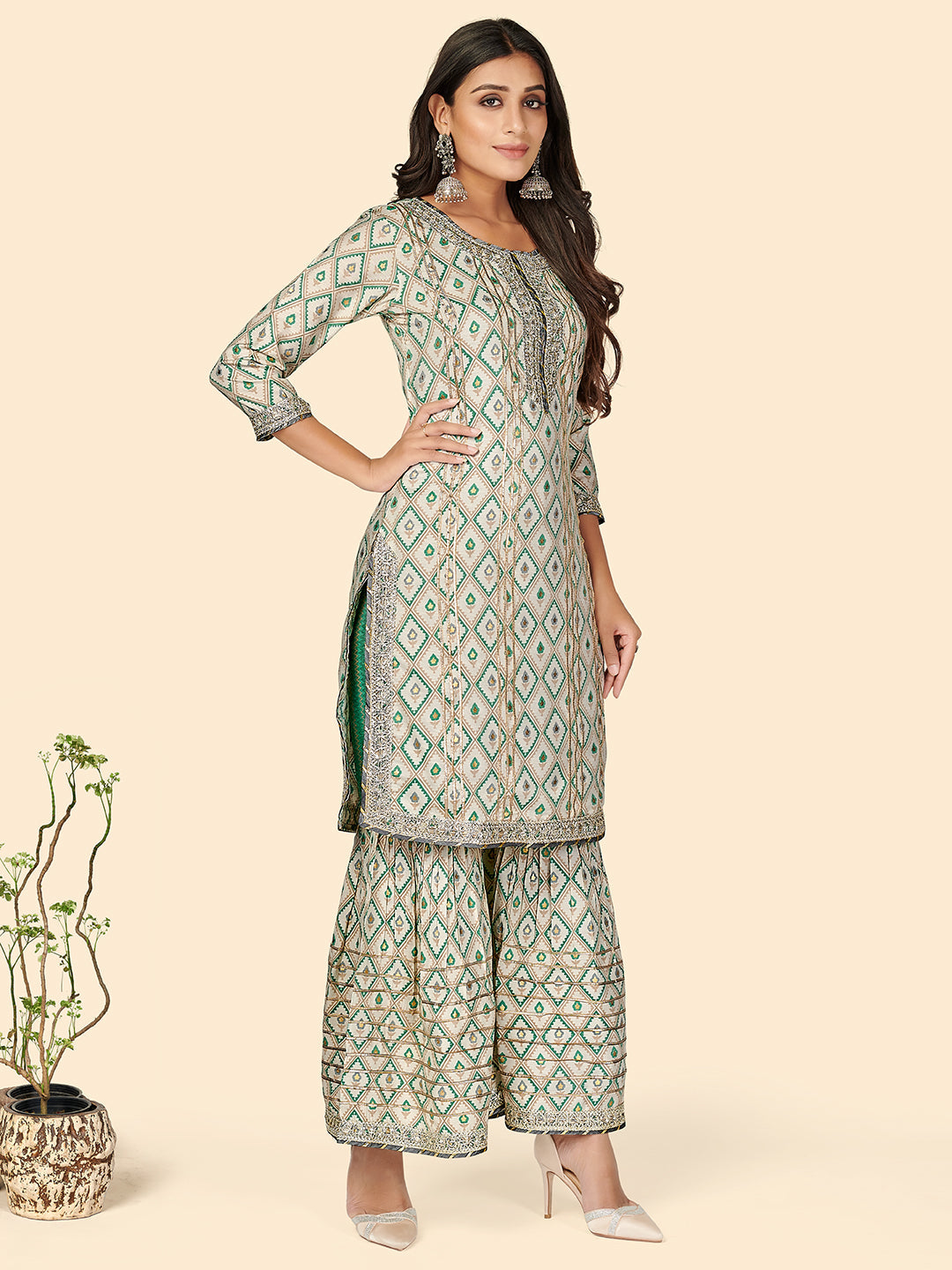 NOZ2TOZ Women's Muslin Turquoise Kurta Sharara With Dupatta- (3pcs set) - Swadesiicart