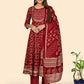 NOZ2TOZ Women's Red Anarkali Kurta & Pant With Dupatta- (3pcs set) - Noz2Toz