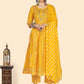 NOZ2TOZ Women's Bandhani & Embroidered Anarkali Cotton Yellow Stitched Kurta Pant With Dupatta - Noz2Toz