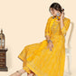 NOZ2TOZ Women's Bandhani & Embroidered Anarkali Cotton Yellow Stitched Kurta Pant With Dupatta - Swadesiicart