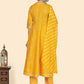 NOZ2TOZ Women's Bandhani & Embroidered Anarkali Cotton Yellow Stitched Kurta Pant With Dupatta - Swadesiicart