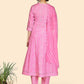 NOZ2TOZ Women's Bandhani & Embroidered Anarkali Cotton Baby Pink Stitched Kurta Pant With Dupatta - Swadesiicart