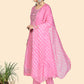 NOZ2TOZ Women's Bandhani & Embroidered Anarkali Cotton Baby Pink Stitched Kurta Pant With Dupatta - Swadesiicart