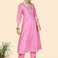NOZ2TOZ Women's Bandhani & Embroidered Anarkali Cotton Baby Pink Stitched Kurta Pant With Dupatta - Swadesiicart