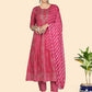 NOZ2TOZ Women's Bandhani & Embroidered Anarkali Cotton Dark Pink Stitched Kurta Pant With Dupatta - Noz2Toz